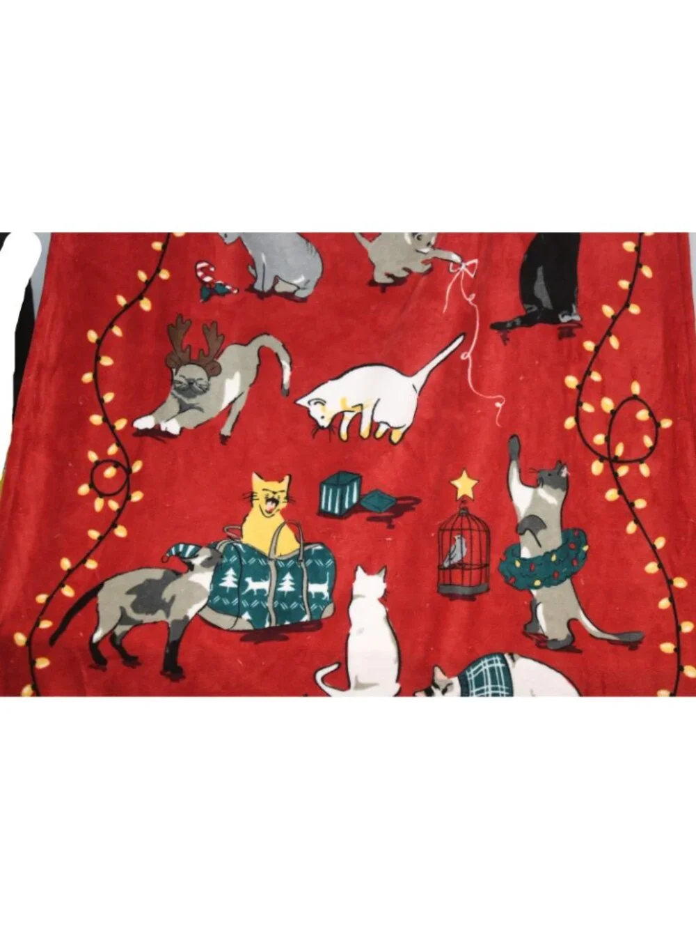 Vera Bradley Christmas cat Plush Soft Fleece Throw Blanket Holiday Lights Red